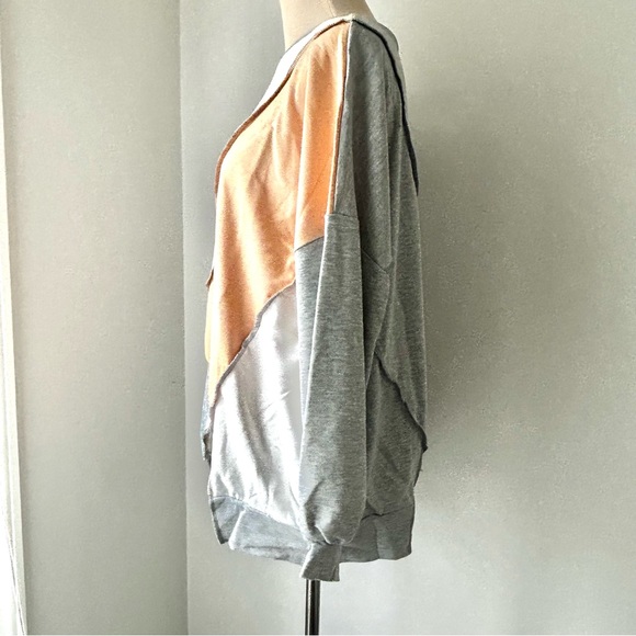 🌸NWOT Patchwork/Colorblock Long Sleeve Top. Tan, Grey & White. 1 SM 1 MED 1 LG - Picture 2 of 11